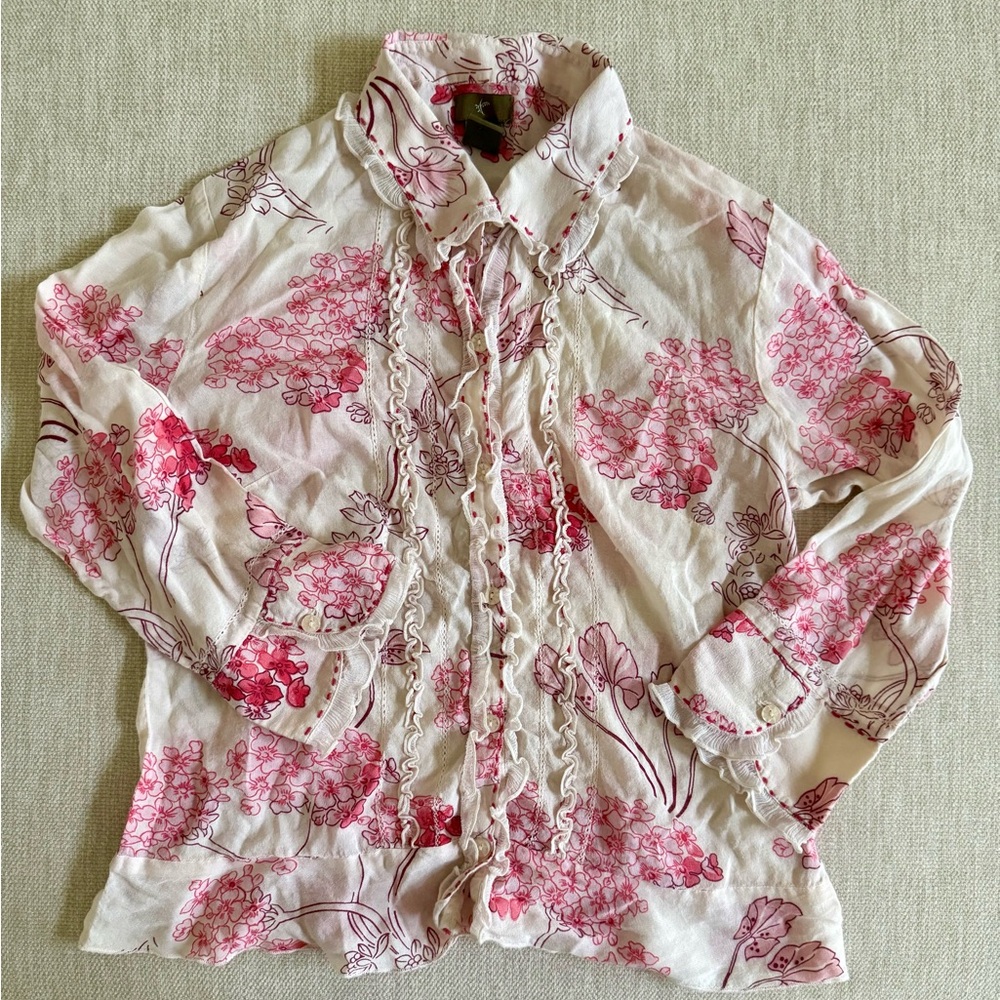 Anthropologie Pink Floral Blouse size 10 GUC